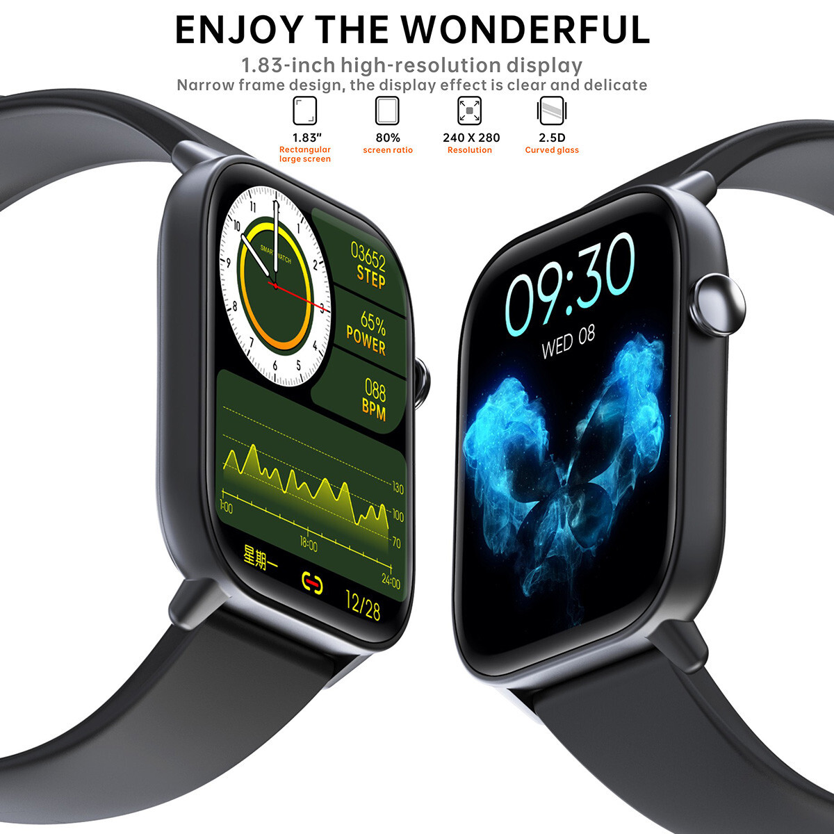 Bluetooth Smart Watch Heart Rate Blood Oxygen Sports Monitor Waterproof Watch