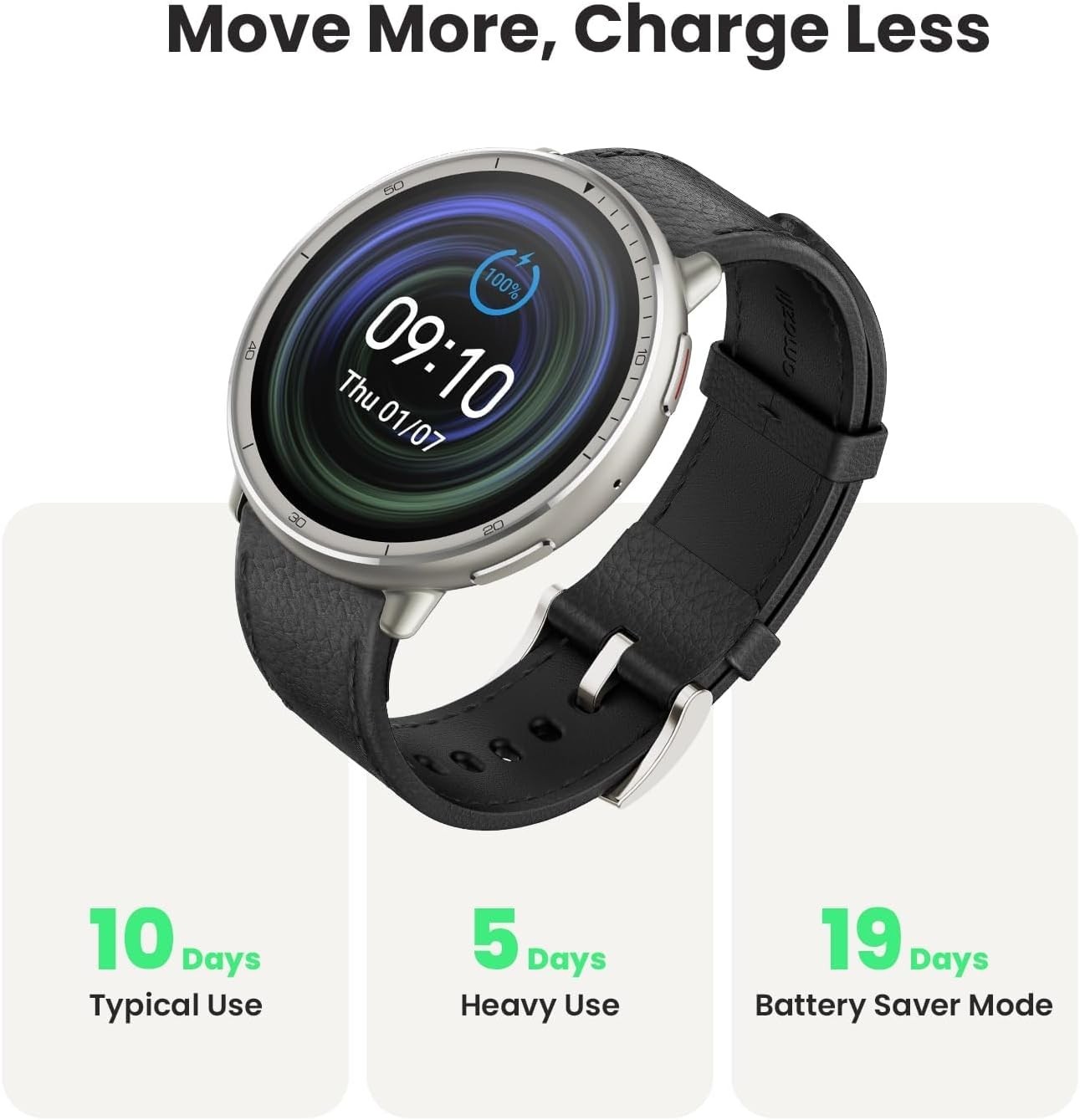 Amazfit Active 2 Premium Smart Watch Fitness Tracker Black Leather –