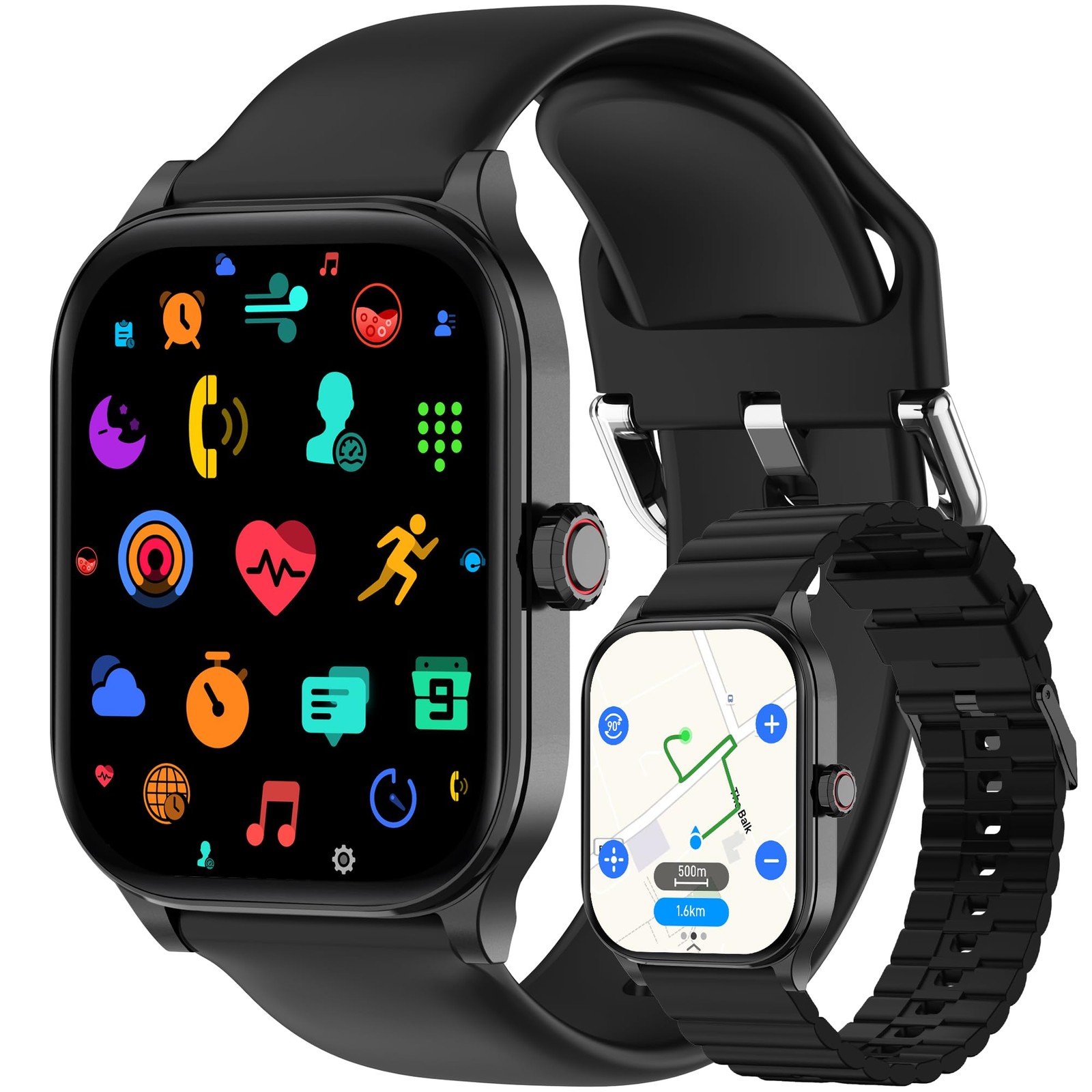 Smart Watch, GPS & Free Maps, 1.96″ HD Screen, AI, Bluetooth Call & Text, Hea…