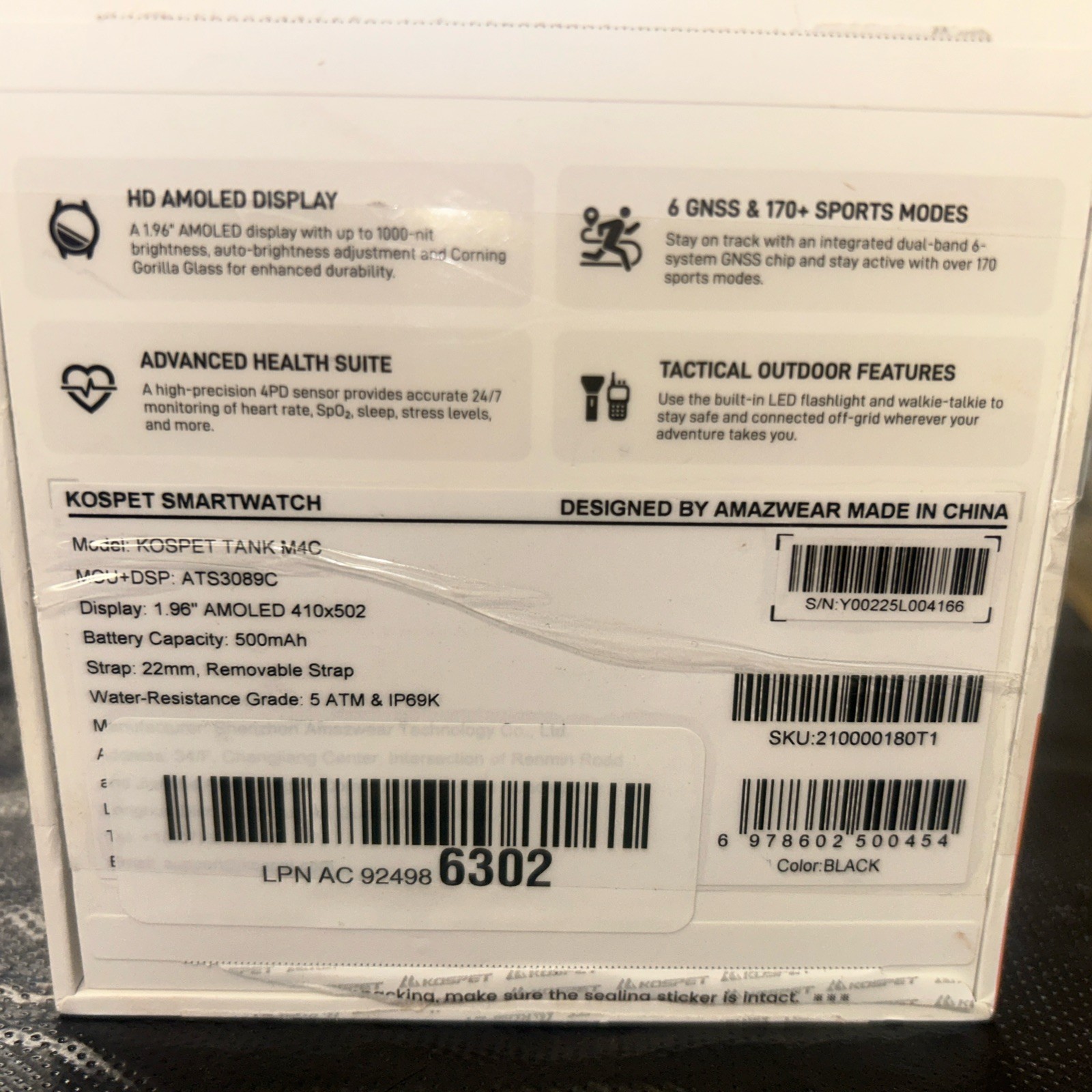 KOSPET Tank M4C Smart Watch with GPS, 1.96″ AMOLED Display, Never Used, Open Box