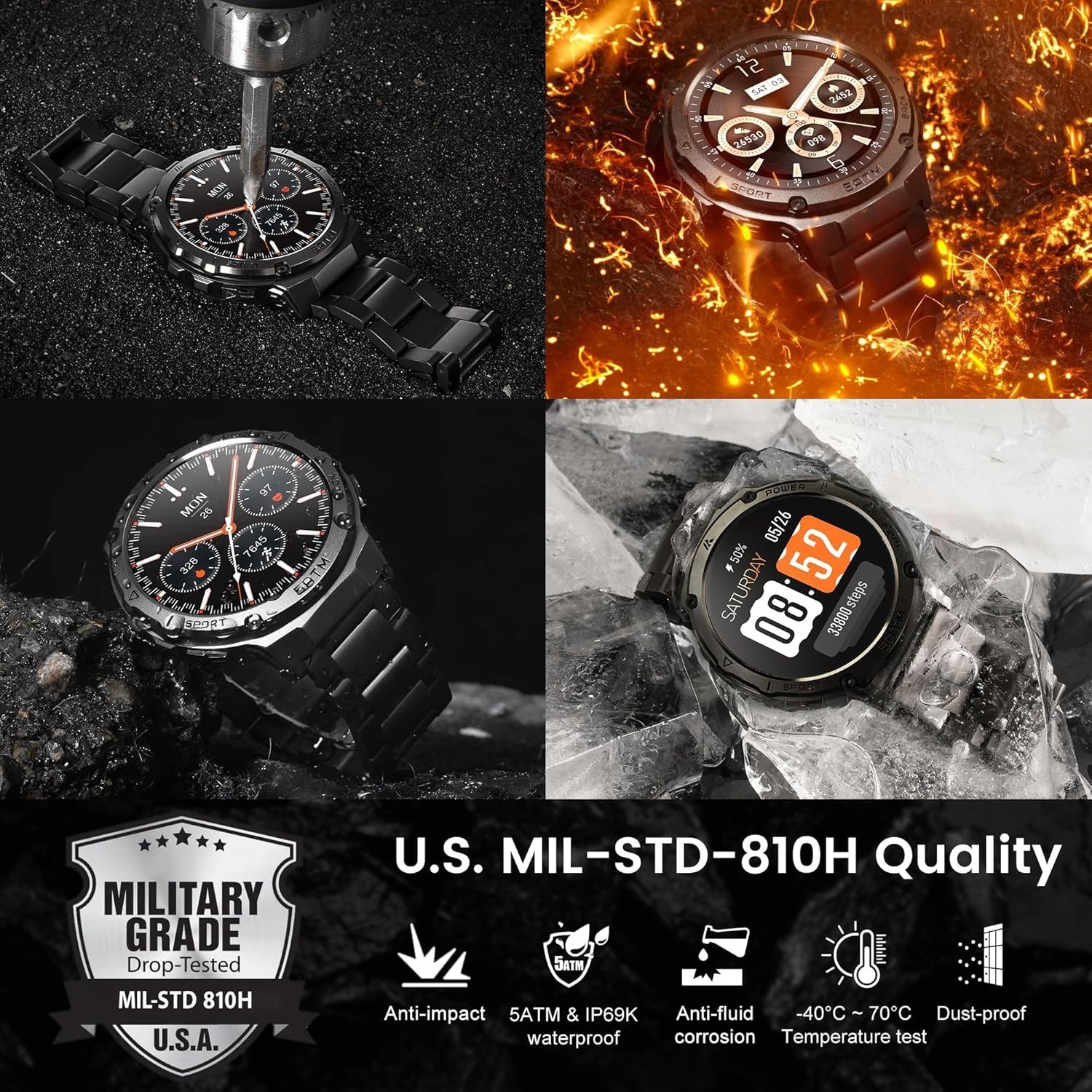 Smart Watch for Men, New, GPS, Pressure, Altitude,Compass, 480mAh Large Battery