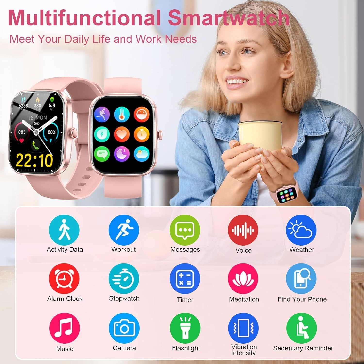 Fempoin Smart Watch, 1.96″ HD SmartWatch, Touch Screen Answer/Make Call, IP68…