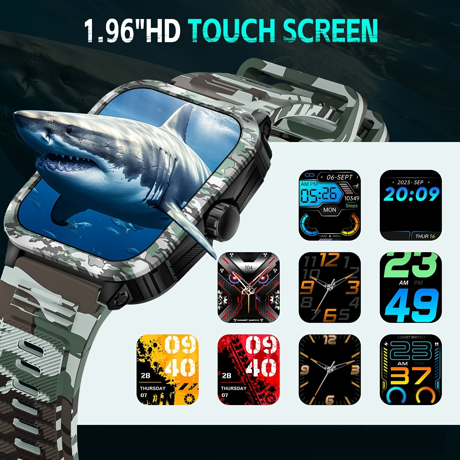Smart Watch 1.96″ Bluetooth 5.3 Fitness 3ATM Waterproof USB for iPhone ANDROID