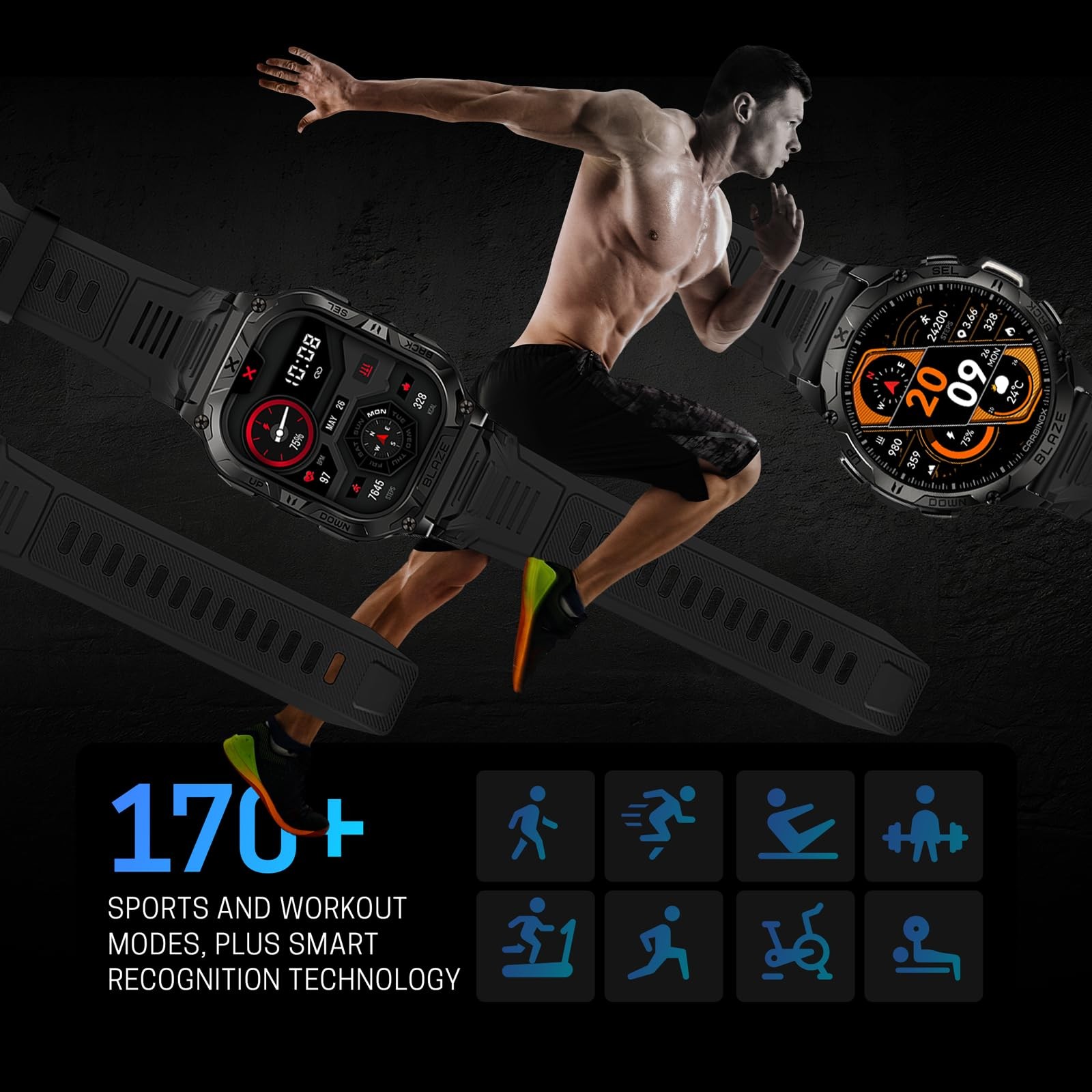 CARBINOX Blaze Smart Watch with GPS Sport Mode, Rugged Fitness Tracker Waterp…
