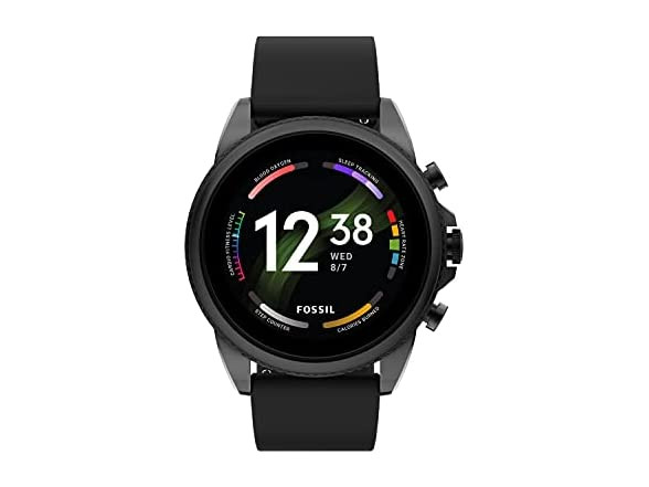 Fossil Smart Watch Gen 6 Unisex 44mm Stainless Steel Case Silicone Band Black