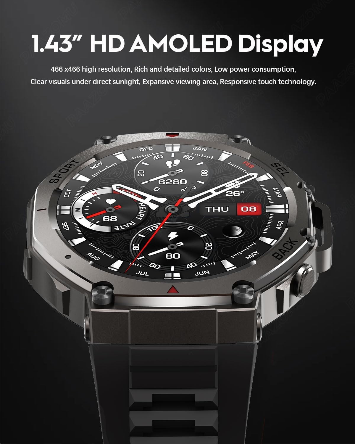 GPS Sports Smartwatch AMOLED 50M Waterproof Heart Rate – NEW