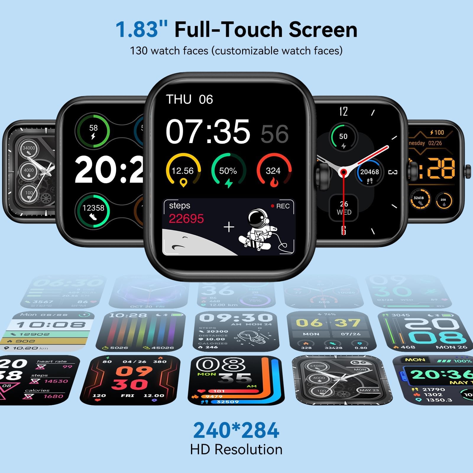 Smart Watch 1.83 Inch HD Fitness Tracker Bluetooth Calls Heart Rate IP68 Black