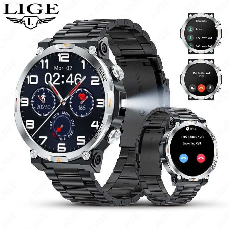 Military Smart Watch Men Rugged 1.43″ Fitness Tracker Waterproof LED Flashlight