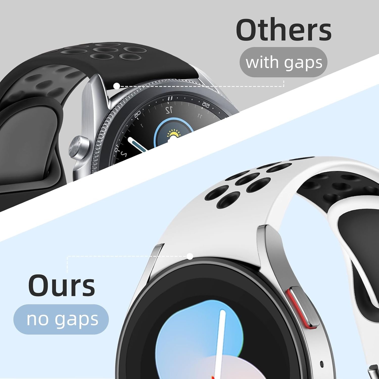 Galaxy Watch 7/6/5/4 FE 20mm 40/44/45/47mm Strap No Gap Sport Band Silicone