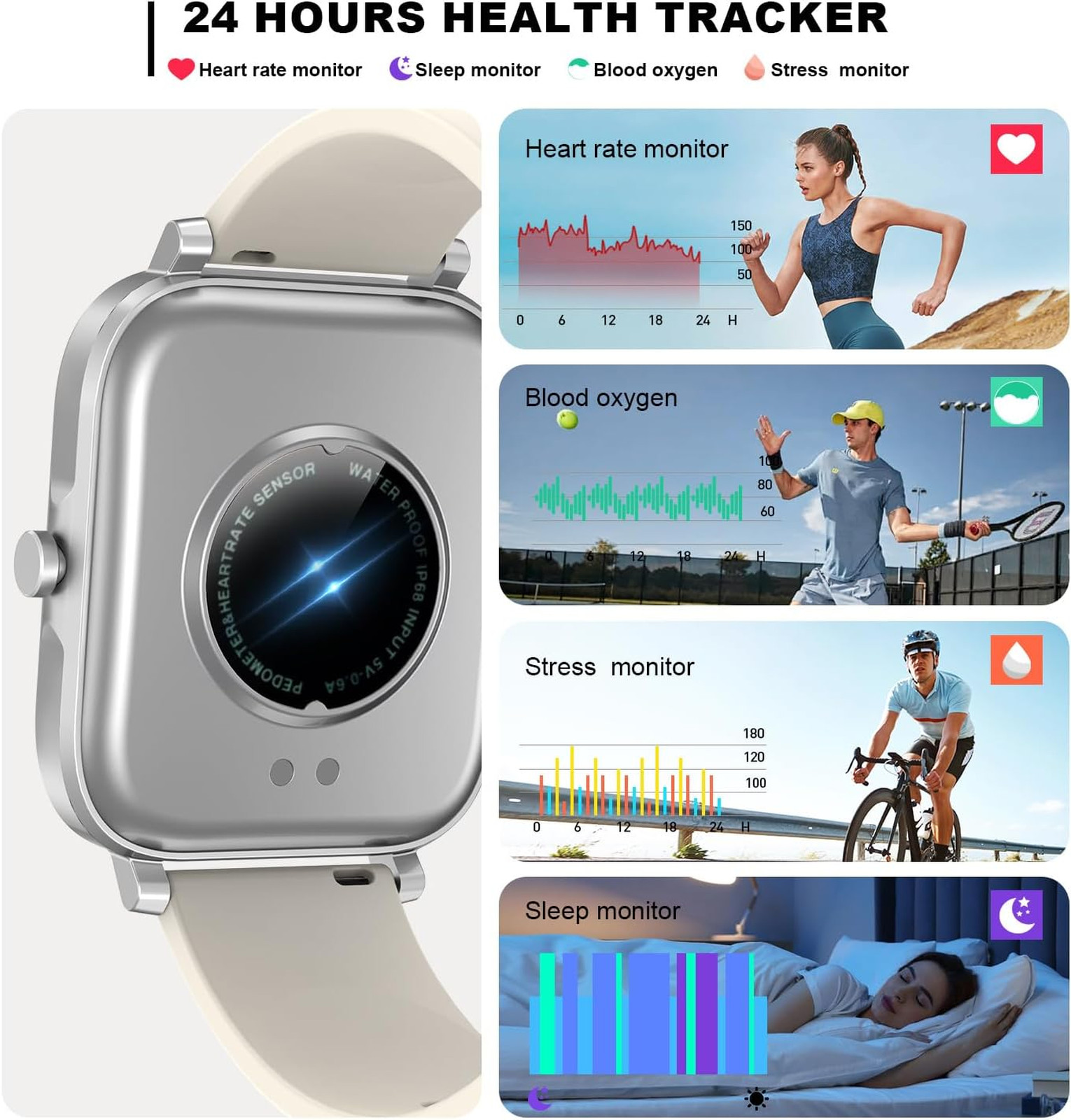Smart Watch Men Women Full Touch Screen IP68 Waterproof Bluetooth Fitness