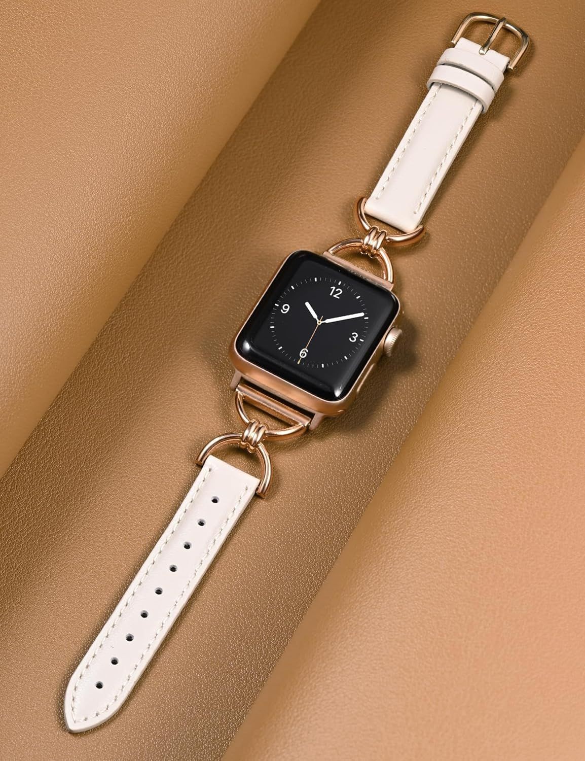 Slim Leather Strap Compatible with Apple Watch Series 7 41mm D-Shape Buckle