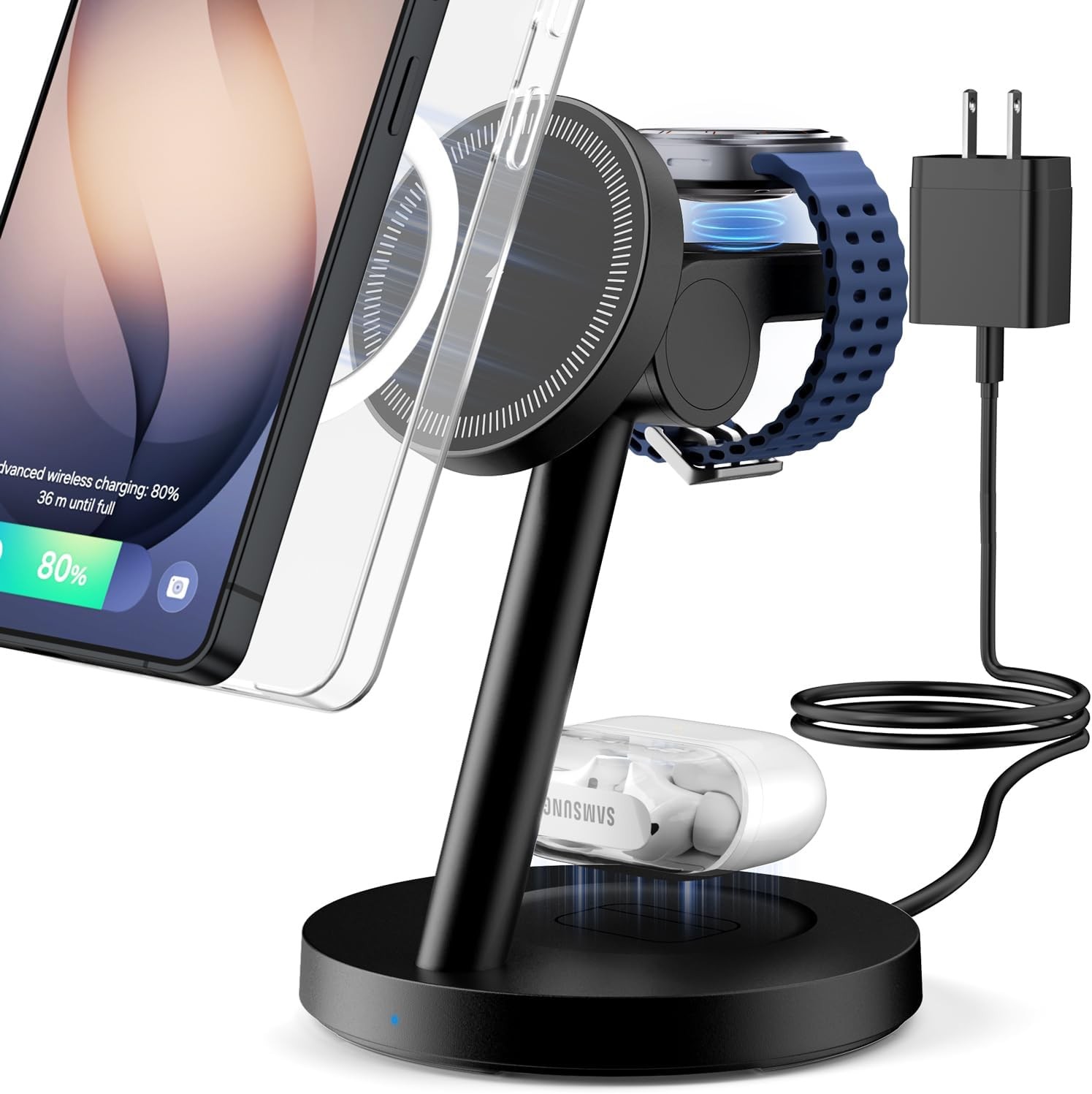 for Samsung 3 in 1 Charging Station, Magnetic Wireless Charger Stand for Galaxy