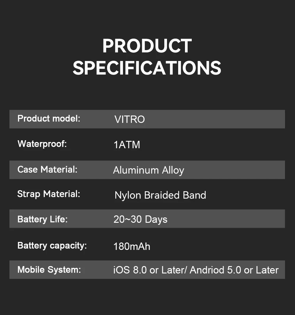 VALDUS VITRO Smart Bracelet Heart Rate No Screen Fitness Tracker Waterproof