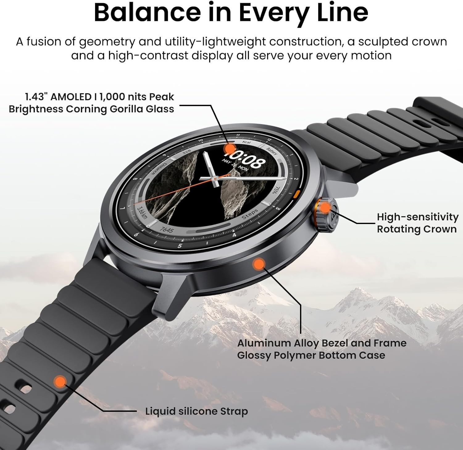 KOSPET ORB Smart Watch Men/Women Heart Rate 1.43″ AMOLED iPhone/Android – Gray