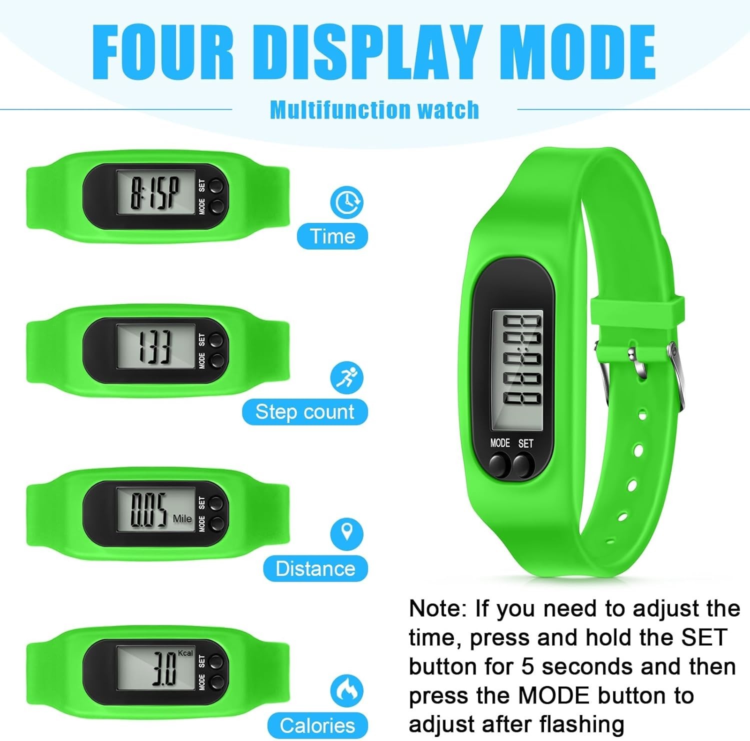 Silicone Fitness Tracker Watch 3 Pcs Walking Running Pedometer Calorie Burnin…