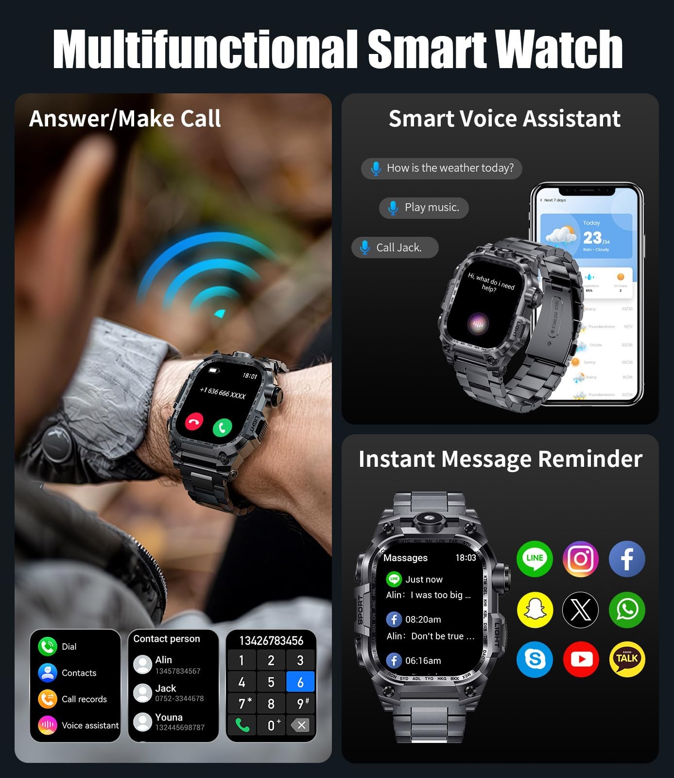 Hirreo Military Smart Watches For Menanswer/Make Calls2.01 Hd Screen Sports