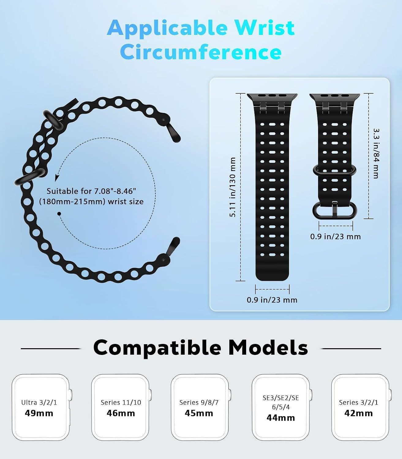 Upgraded Ocean Band Compatible with Watch Ultra 49mm, 45mm, Breathable Sport