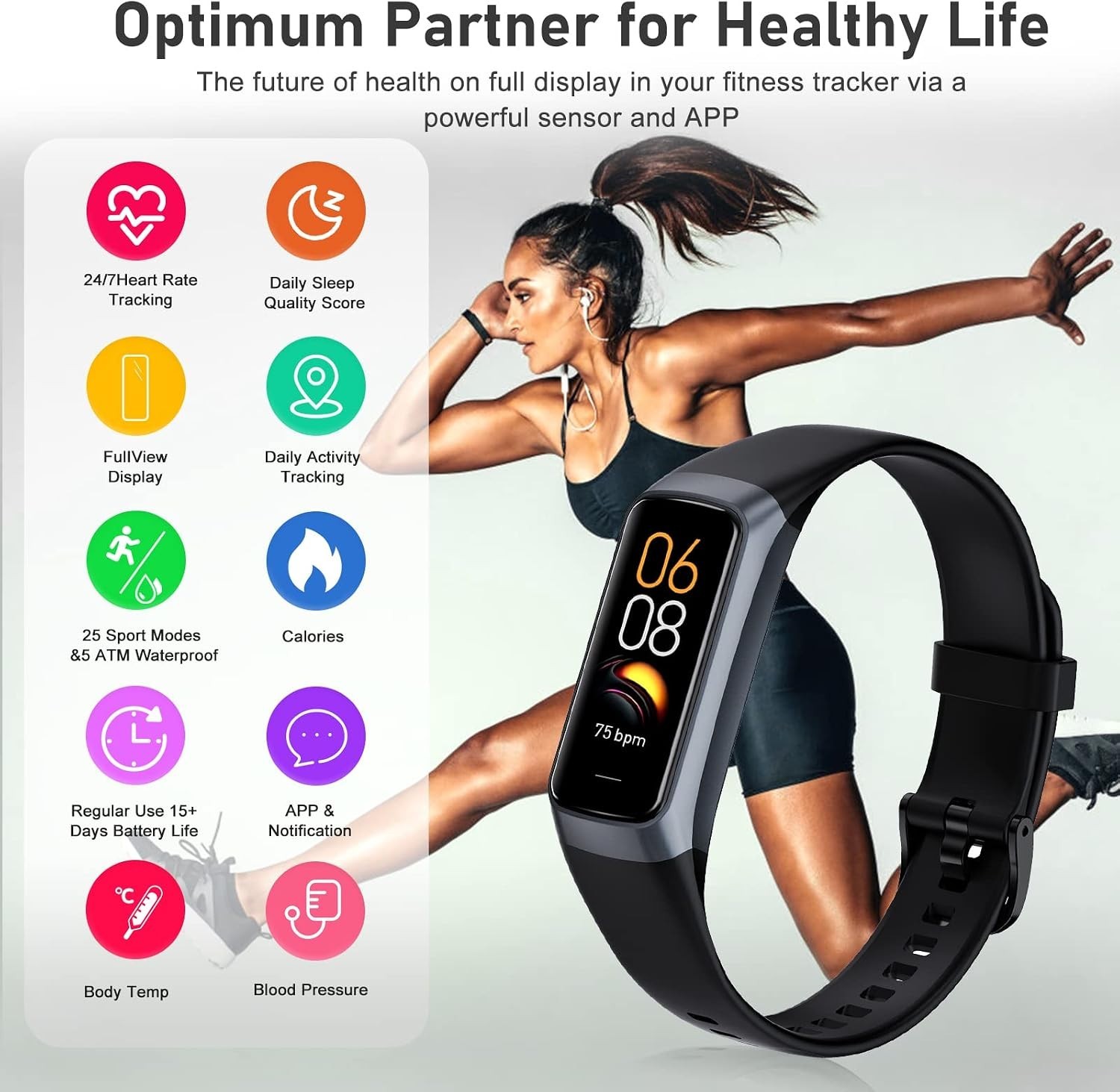 24/7 Health Fitness Tracker with Heart Rate Blood Pressure Sleep Monitor for