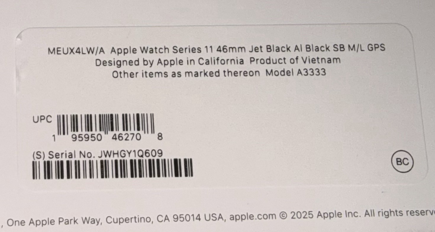 Apple Watch Series 11 46mm GPS Jet Black Sport Band