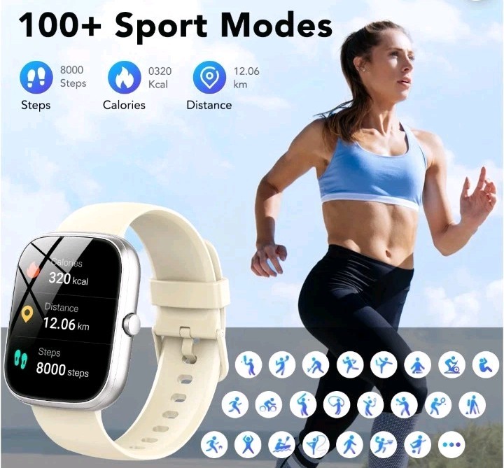 Smart Bracelet 1.91″ HD Touch Screen Fitness Tracker Bluetooth Call Beige Band