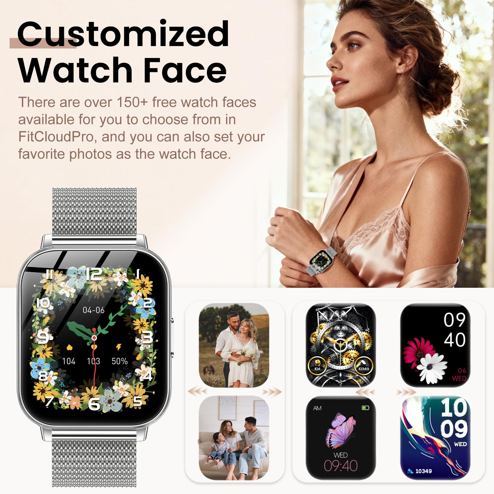 Smart Watches for Women,1000mAh Battery, with Android & iPhone, 1.83″ HD Smar…