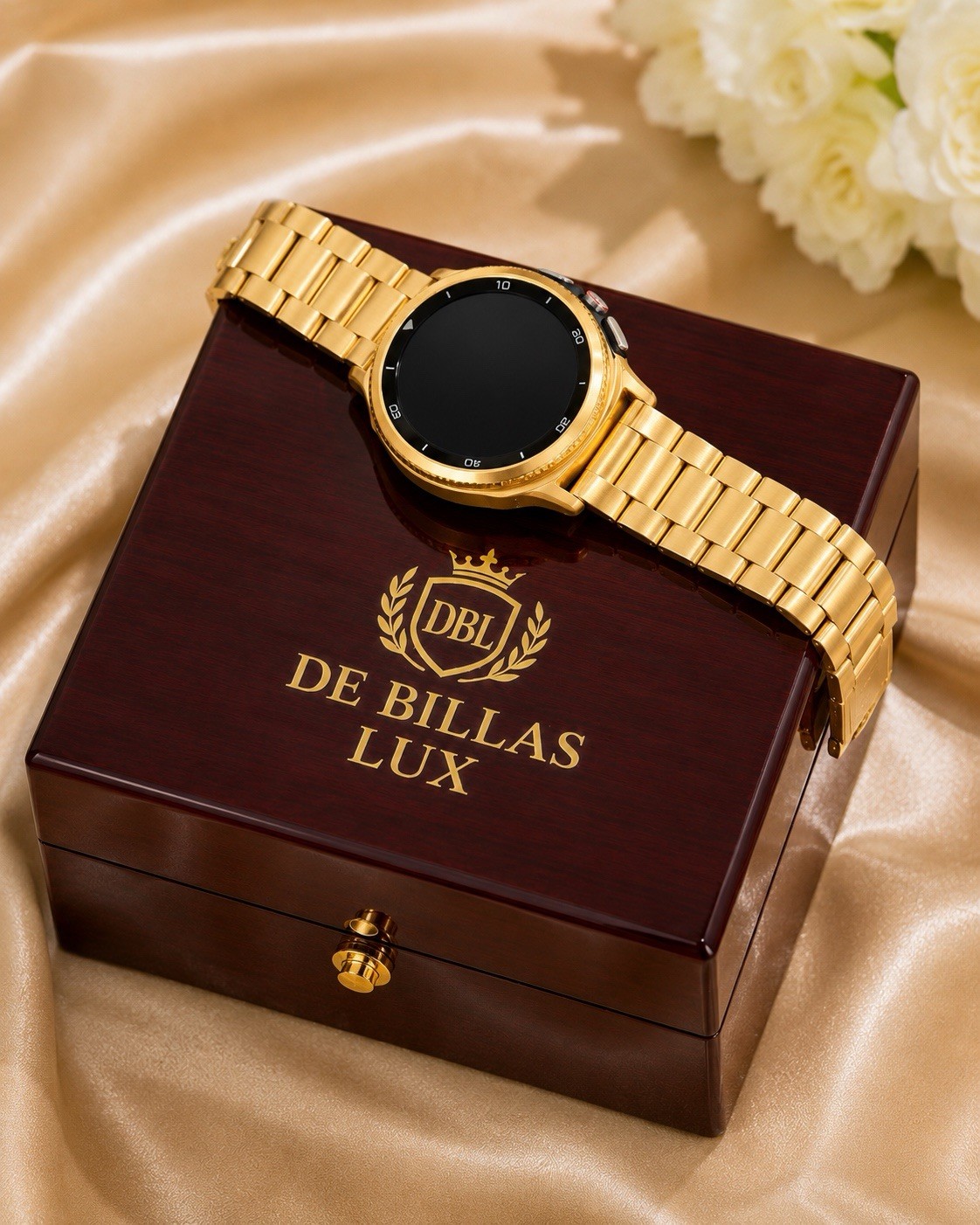 Custom 24k Gold Plated Samsung Galaxy Watch 8 Classic Gold Band GPS LTE 46mm Box