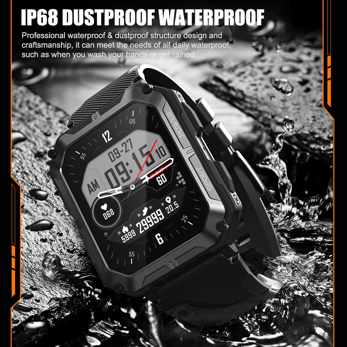 C20 Pro Rugged Military Smart Watch Men Android iOS Fitness Watches Waterproof