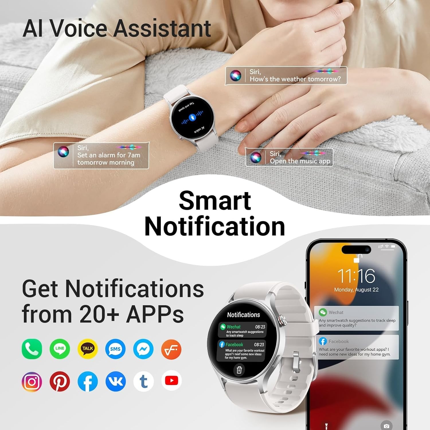 Fitpolo Smart Watch for Men Women,1.3″ AMOLED Touchscreen Fitness Tracker