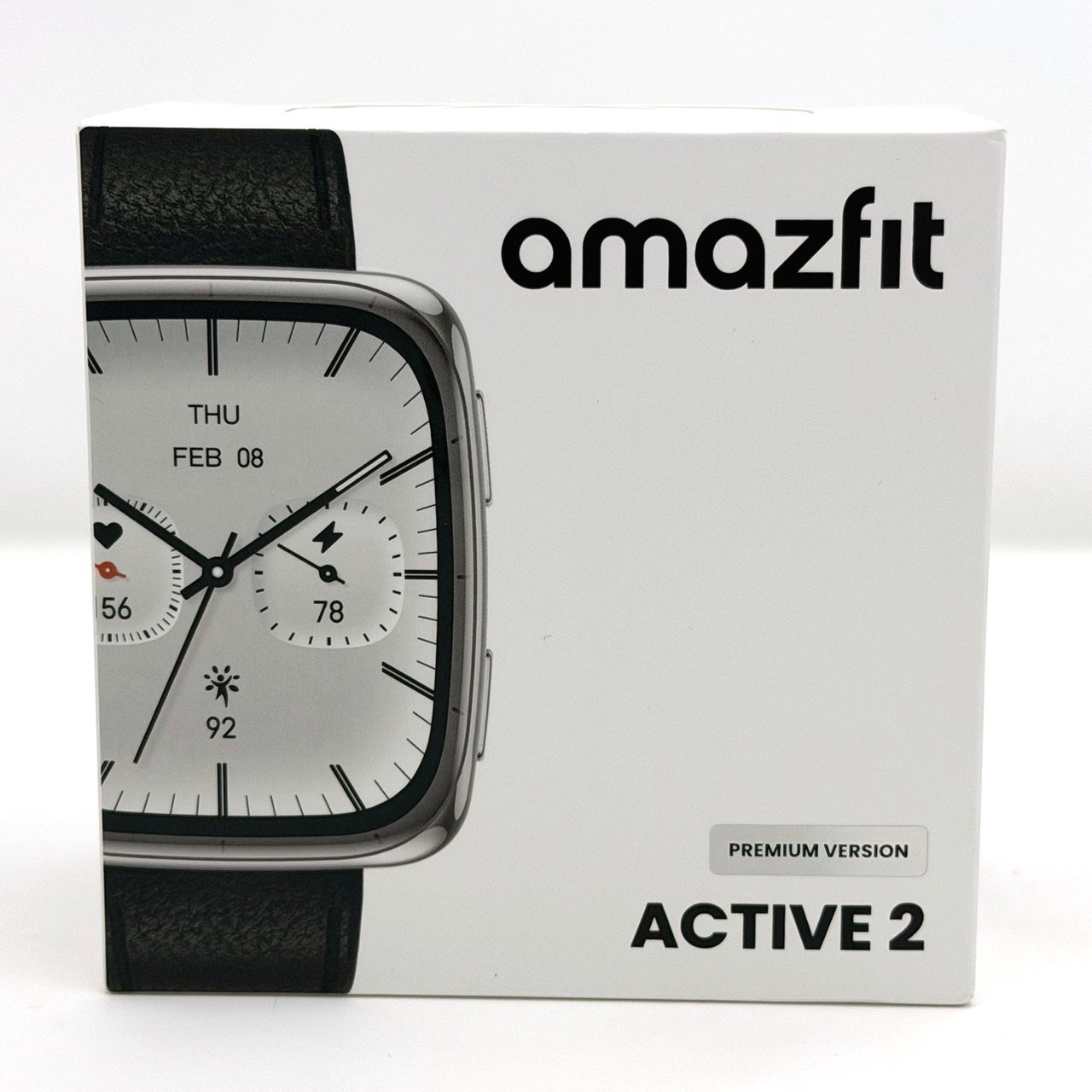 Amazfit Active 2 Square Premium Smartwatch 44mm Black Leather Sapphire GPS New