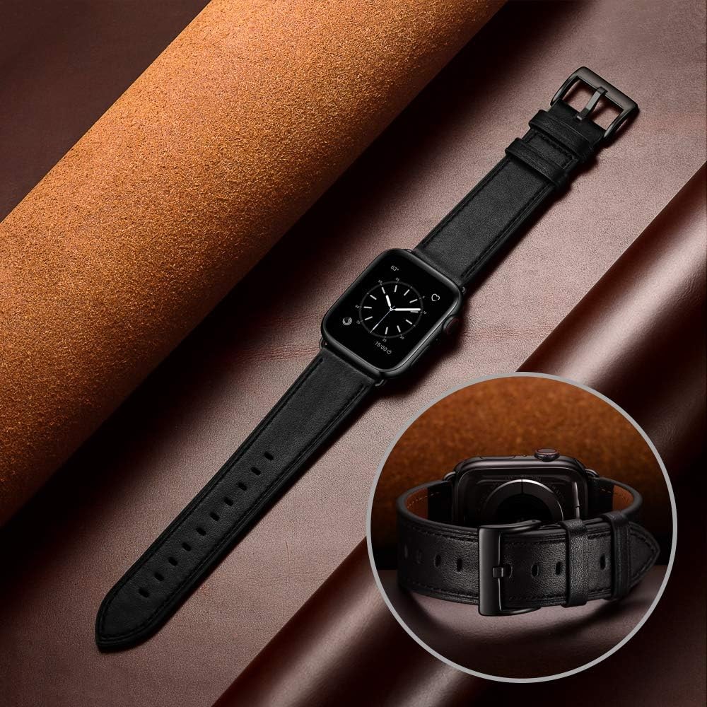 Genuine Leather Strap Compatible with Apple Watch Ultra 49mm/Series 11 Black