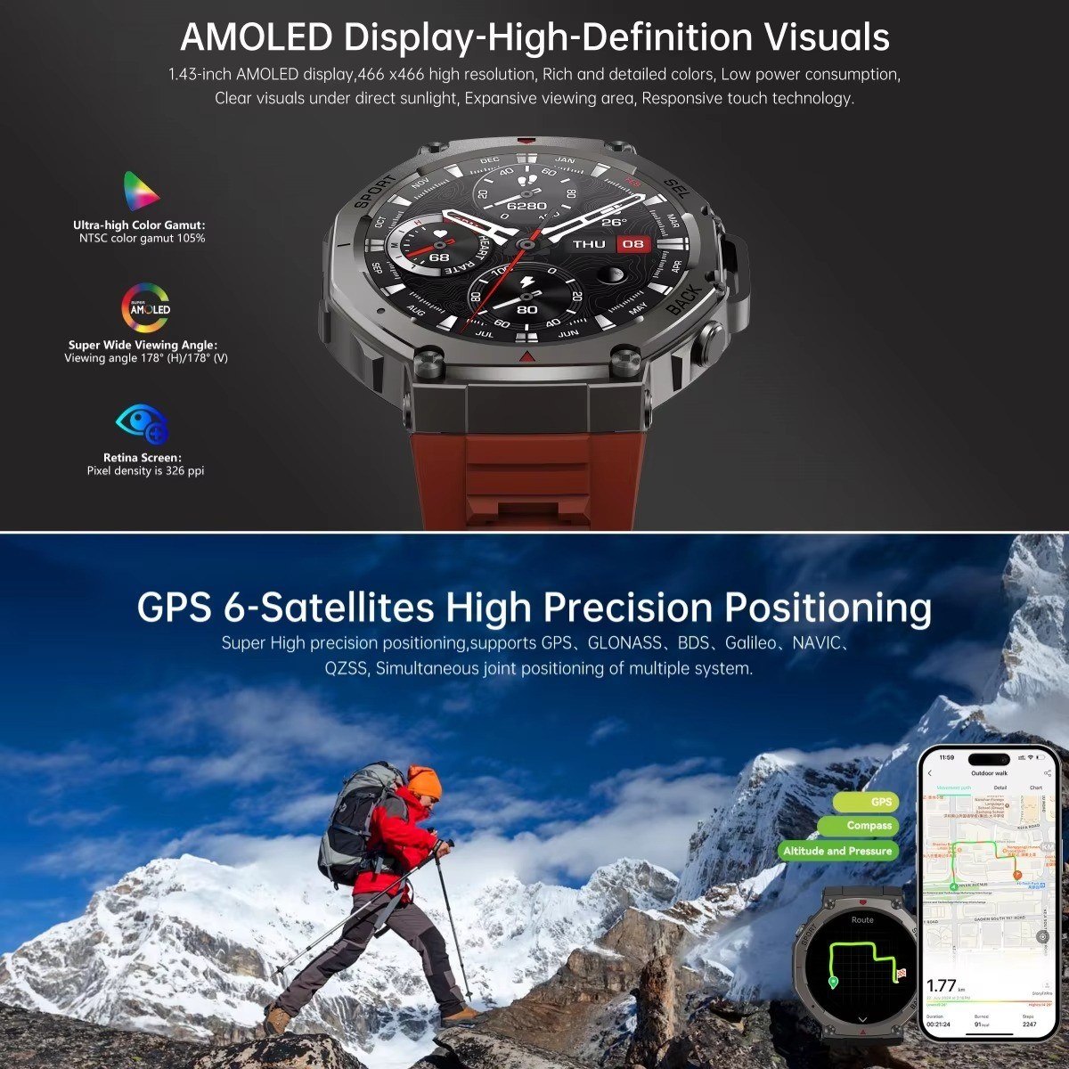 New T-Rex 3 Pro Style Dual-Band GPS Military Smart Watch