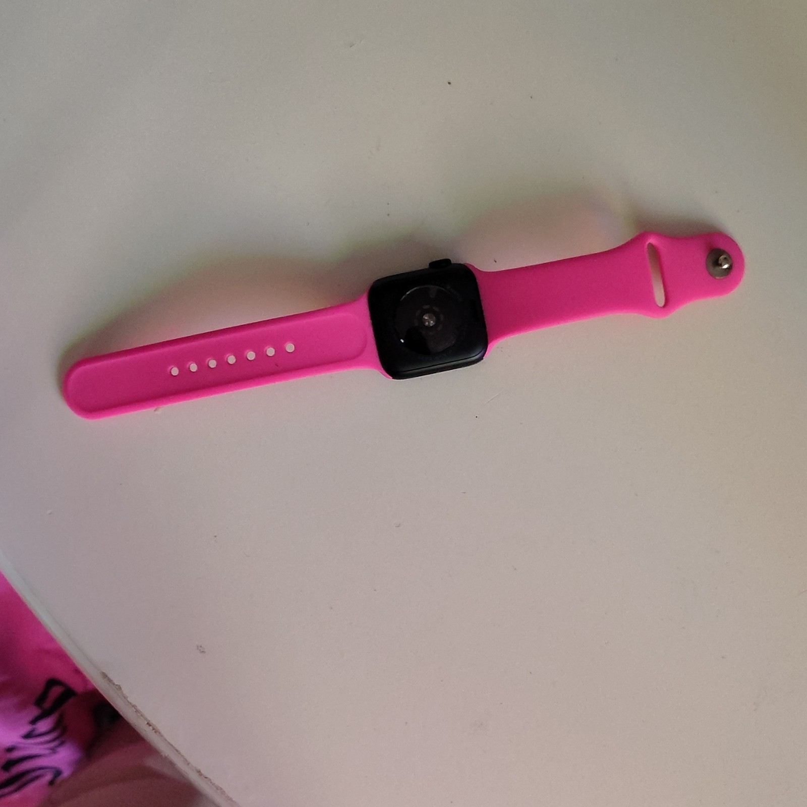 Pink Silicone Band Smart Watch, Black Face Square Screen, Black Plastic Case