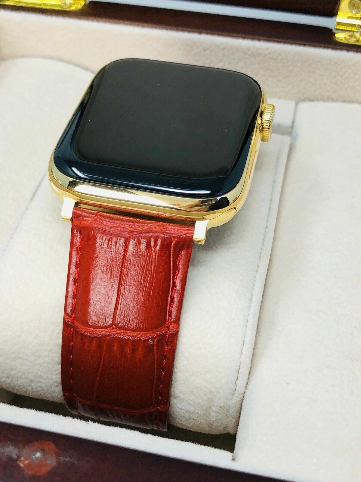 24K Gold Plated 45MM Apple Watch SERIES 9 Stainless Steel Red Band GPS LTE O2