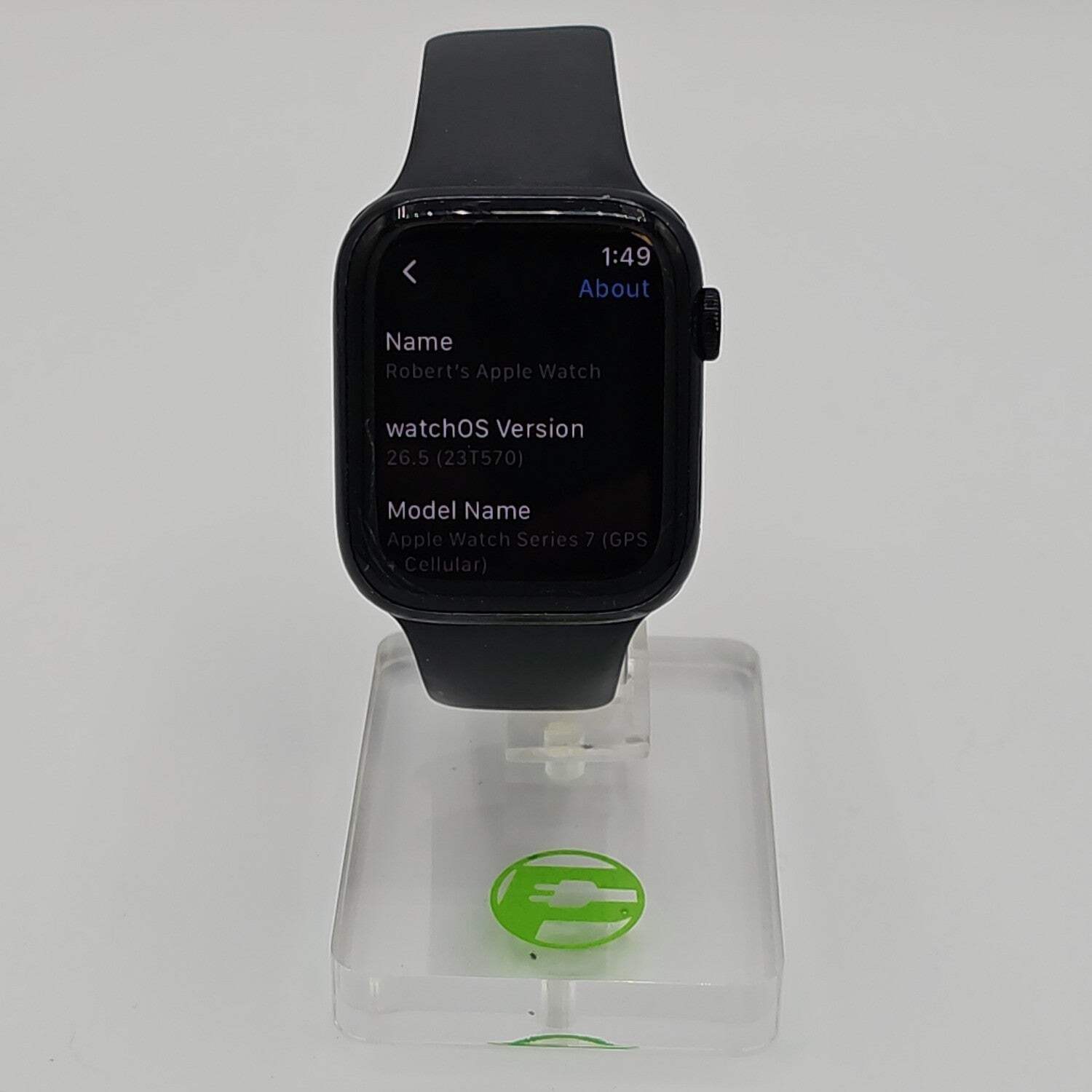 Unlocked Apple Watch Series 7 45MM Silver Aluminum Black Sport Band A2477