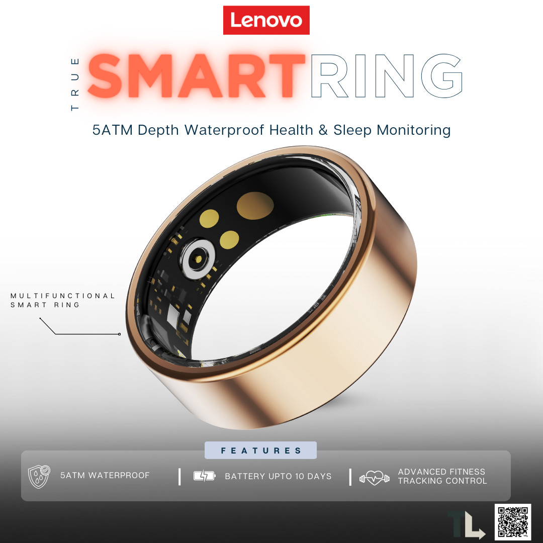 Lenovo Smart Ring: 5ATM Depth Waterproof Health & Sleep Monitoring Finger Ring w