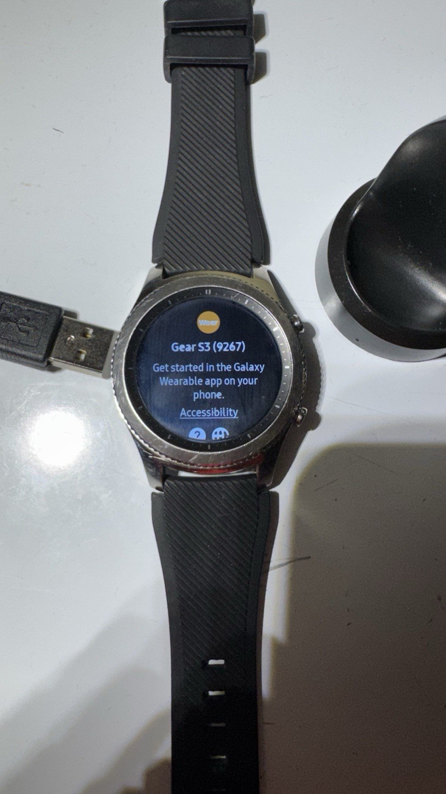 Samsung Gear S3 Classic 46mm Stainless Silver Case Black Silicone Band