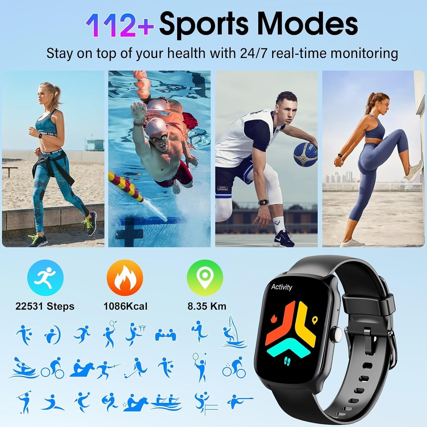 Smart Watch Fitness Tracker Dial Calls Speaker 1.95″ HD Curved Screen Heart Rate