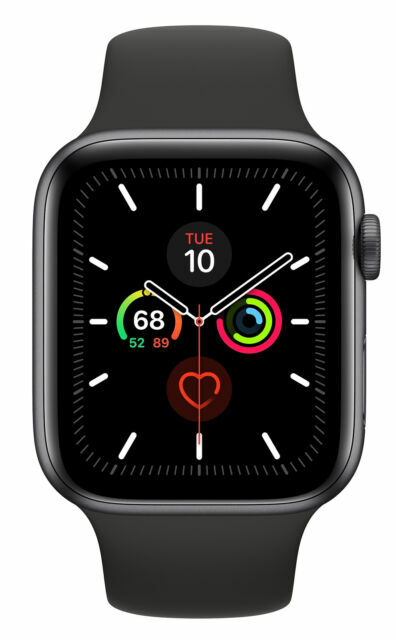 Apple Watch Series 5 44mm Space Gray Aluminium Case with Black Sport Band – S/M