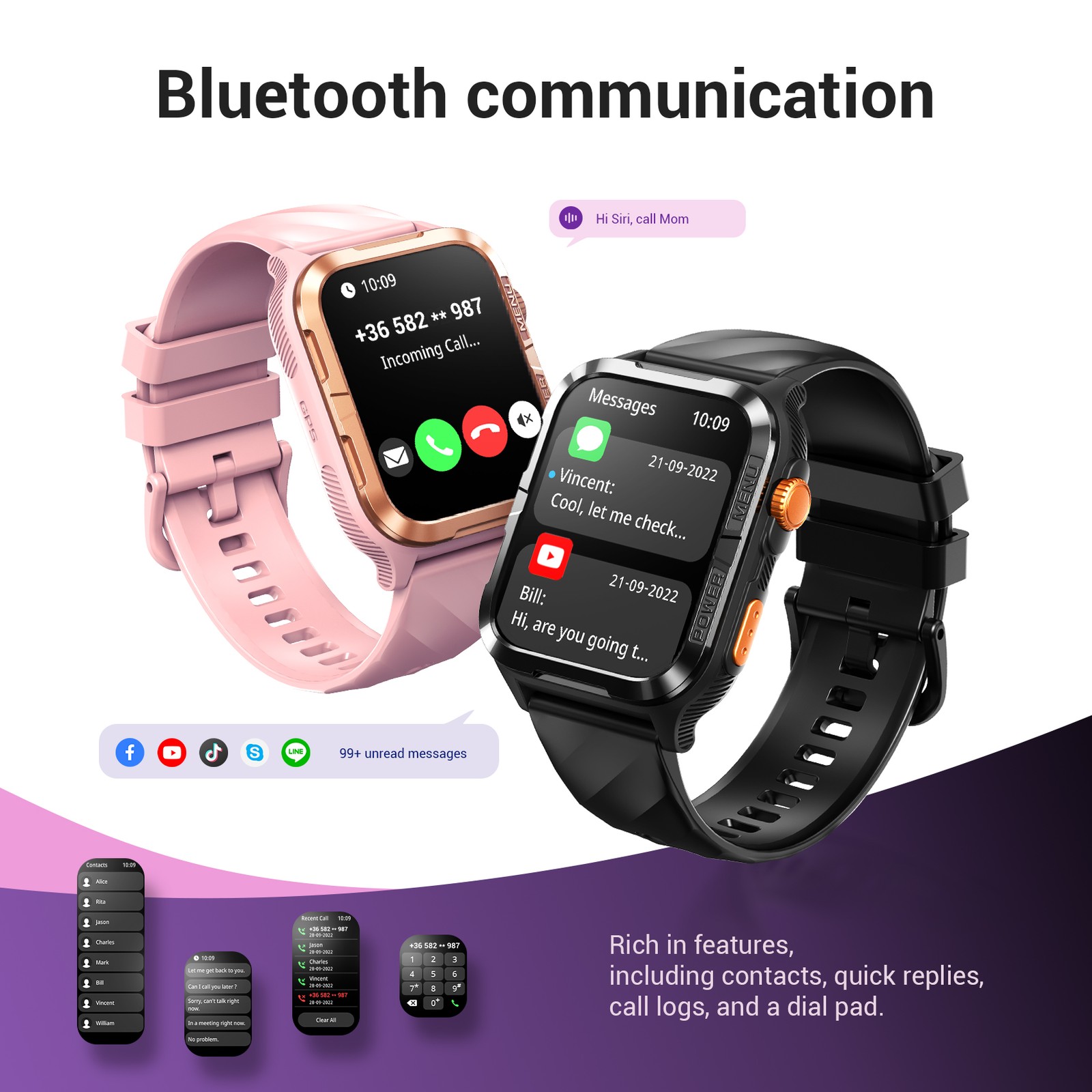 Bluetooth Call Smart Watch – Heart Rate Monitor Blood Oxygen Spo2 Monitor IP68