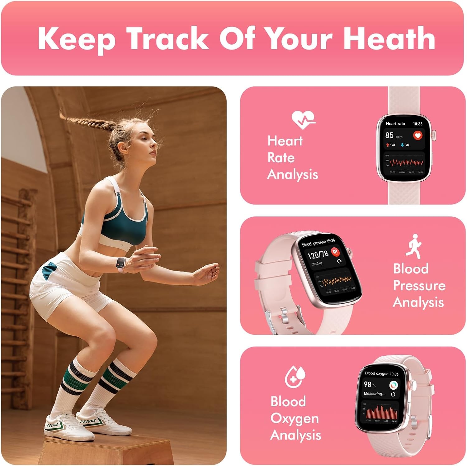 Smart Watch Bluetooth Call Heart Rate Monitor 100 Sports Modes 3ATM Waterproof