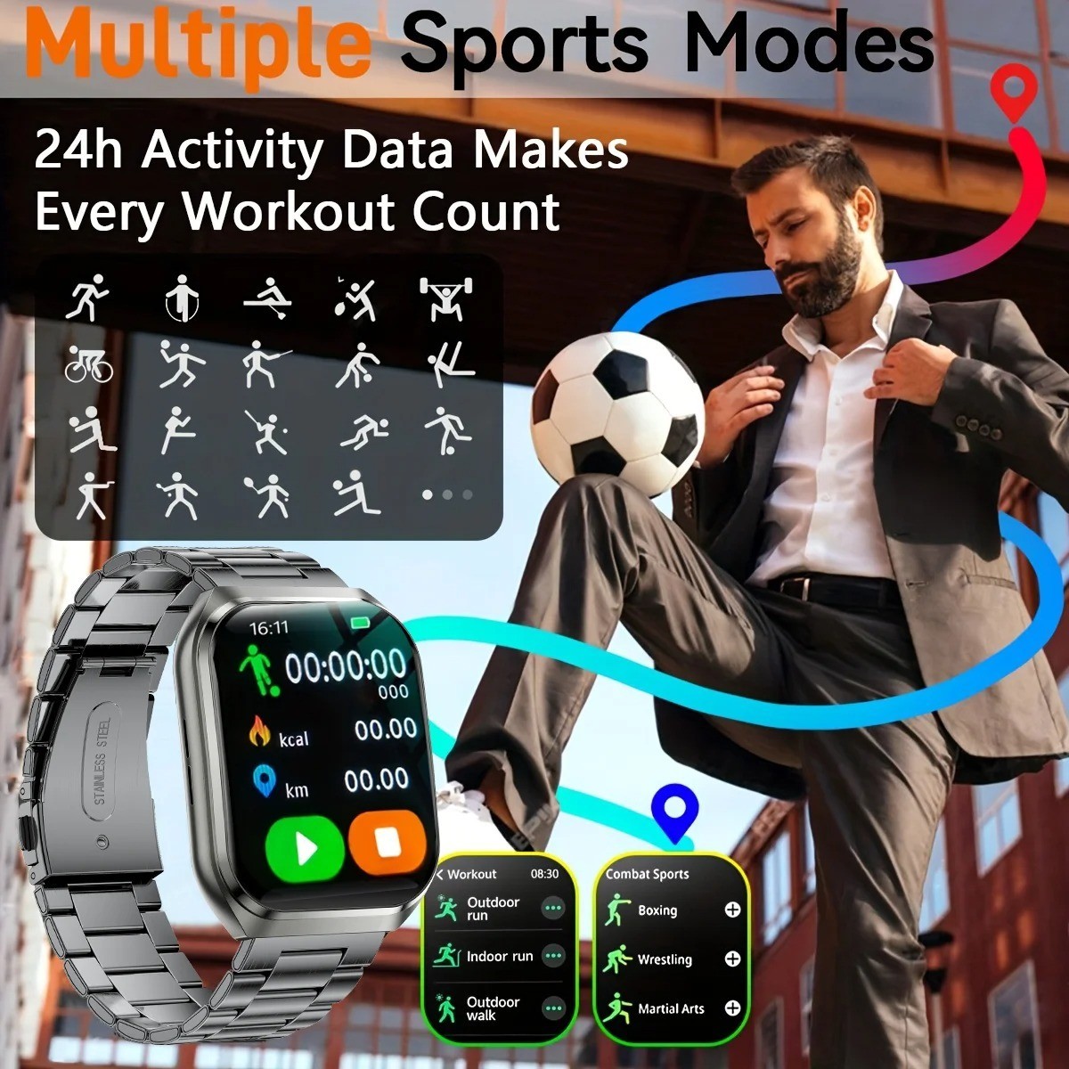 Men’s Smart Watch 1000mAh BT Call IP68 Waterproof Heart Rate Sport Watch
