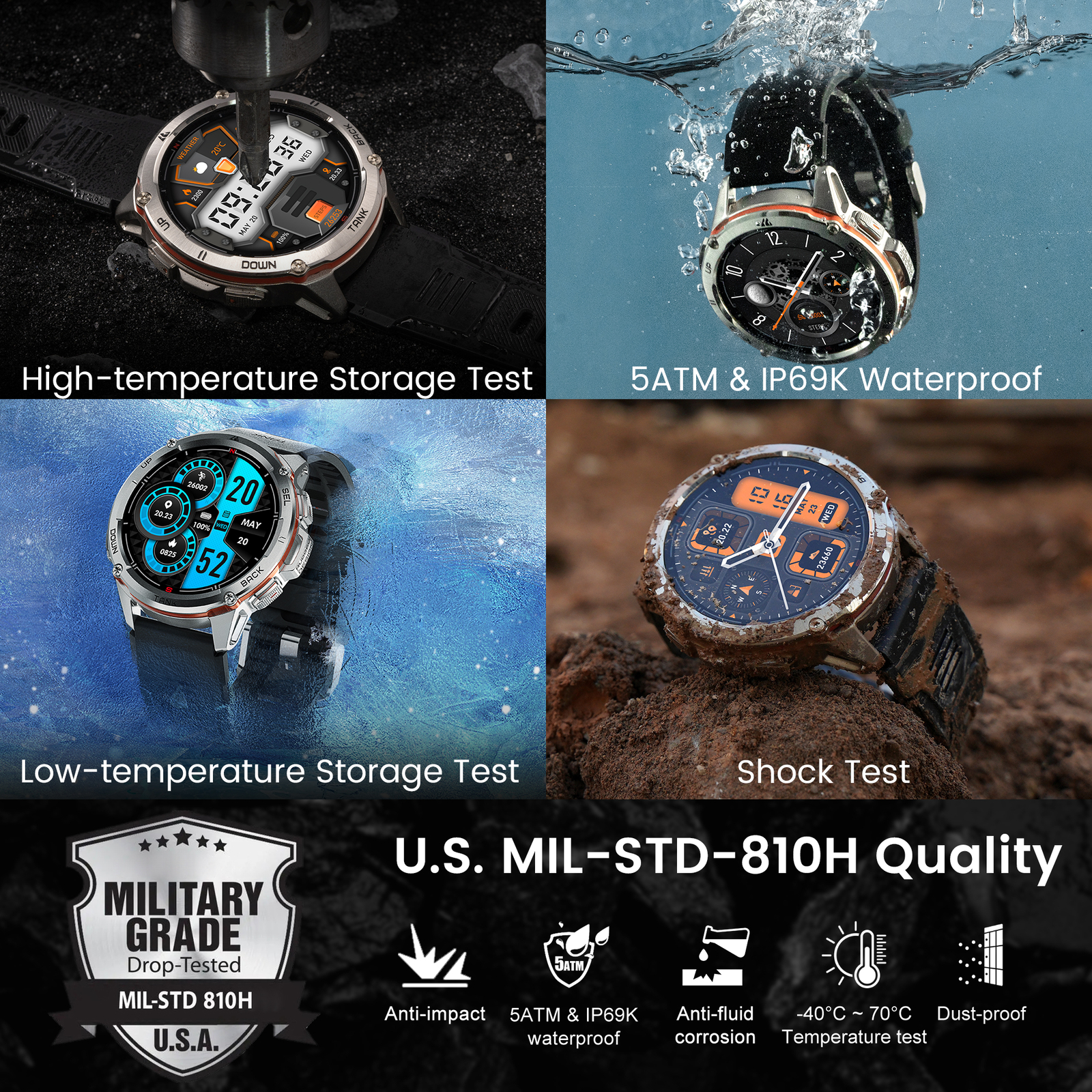 AMAZTIM TANK T3 Smart Watch for Men Women Smart Watches 50m Waterproof Men Watch