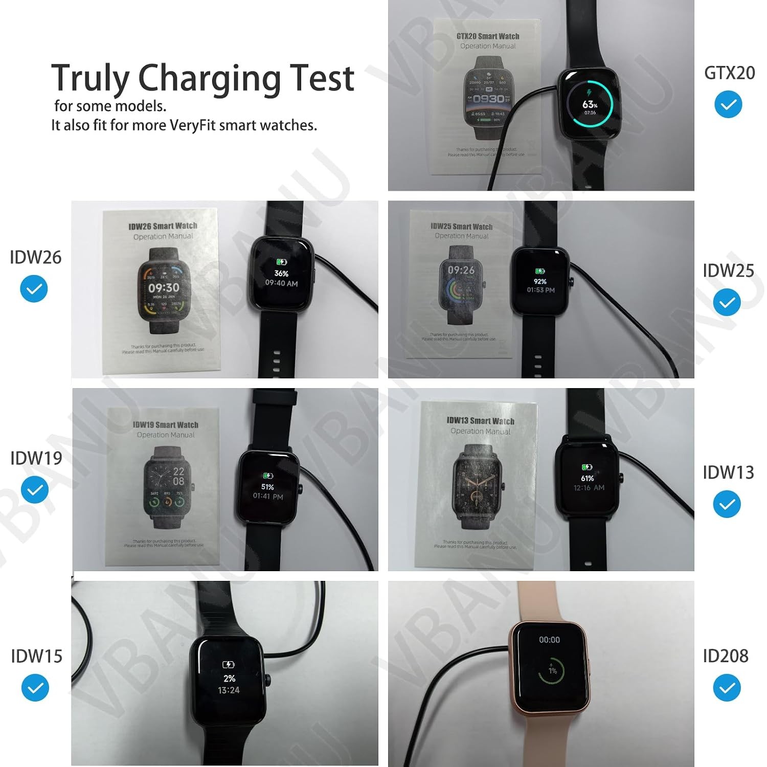 Smartwatch Charger for ID208, GTX20, IDW13/15/16/17, IDW19/20/25/26/28, 3.3 ft