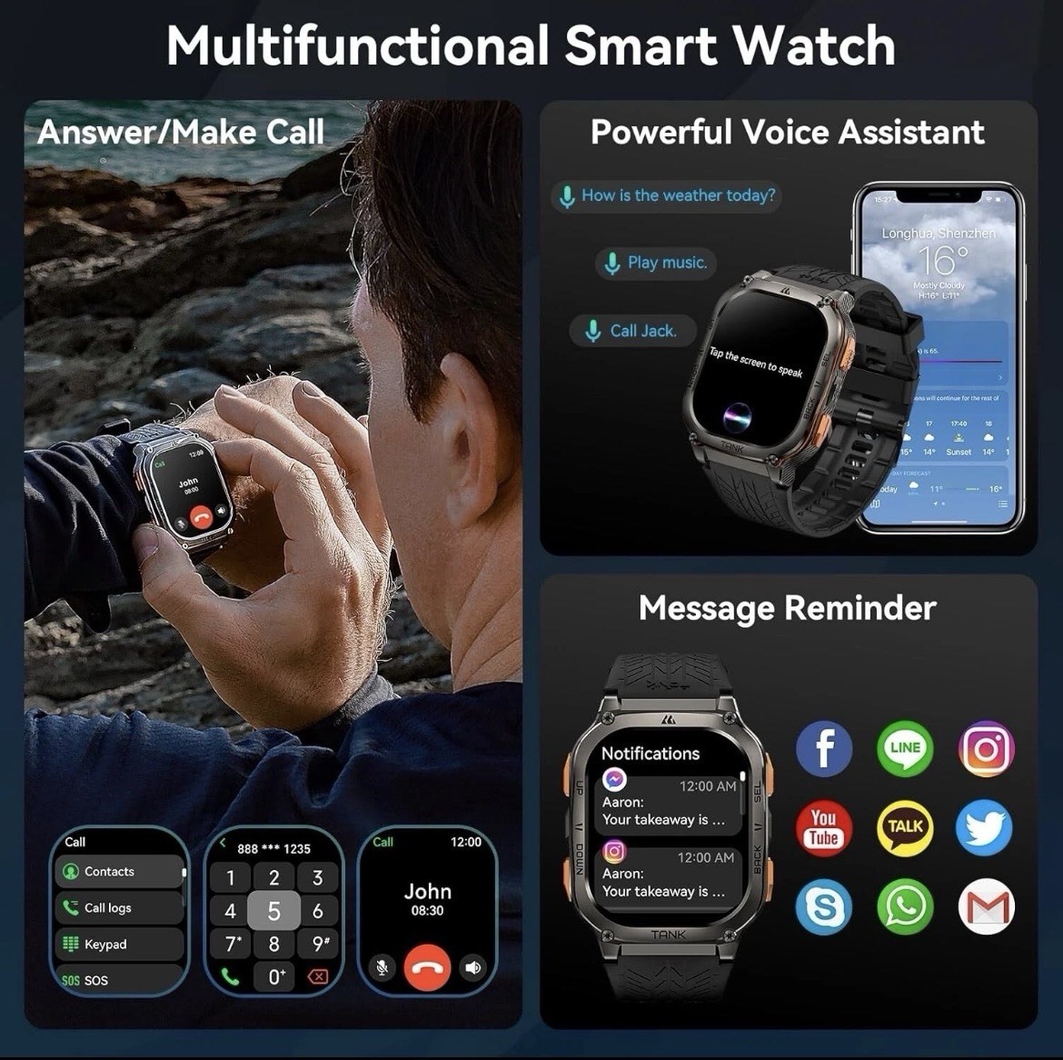 AMAZTIM TANK M3 Military Grade Smart Watch 1.96″ Screen Men Extra-long Battery