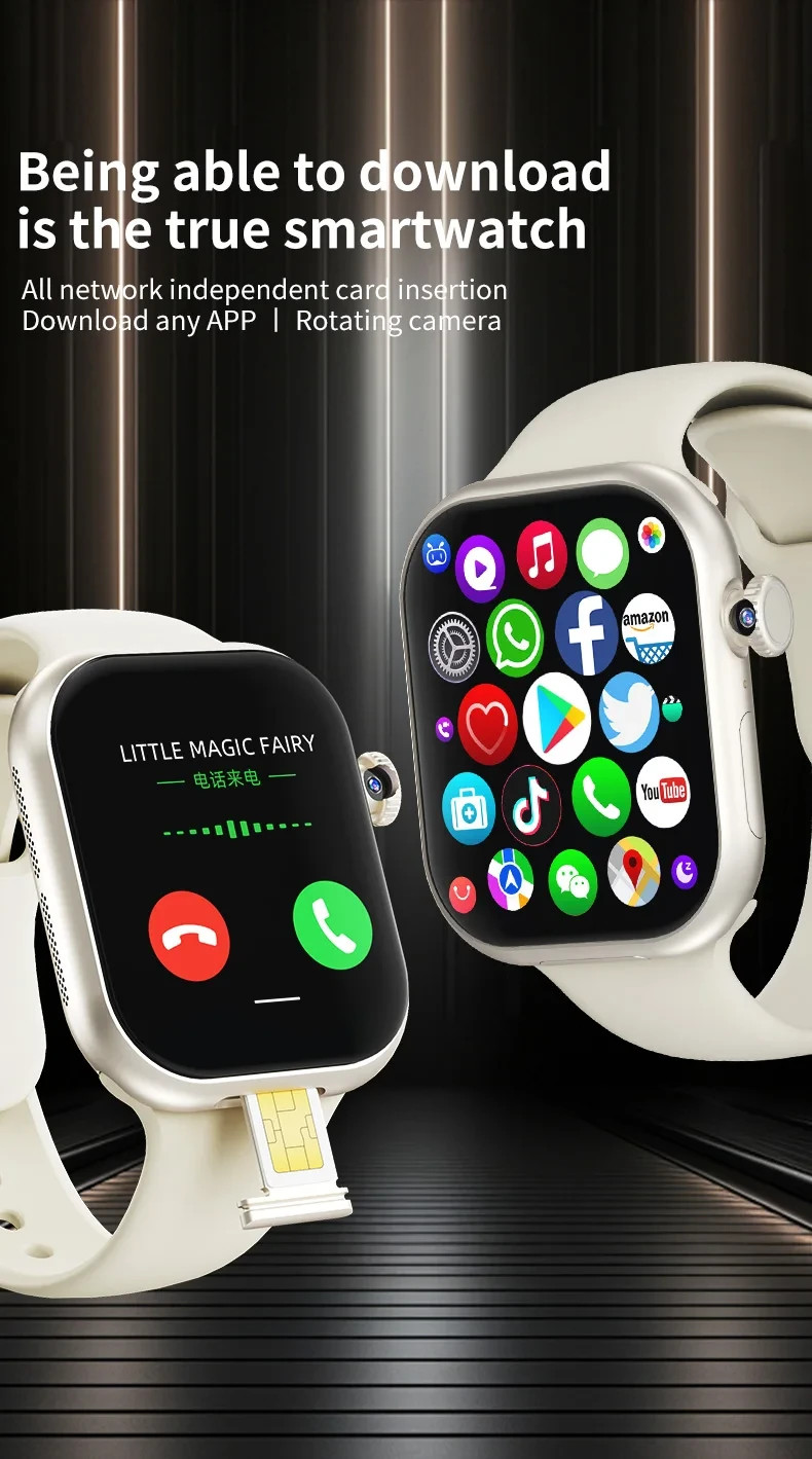 VP29 Smart Watch 5G 4G LTE Unlocked Android GPS WiFi 180° Rotating HDCamera