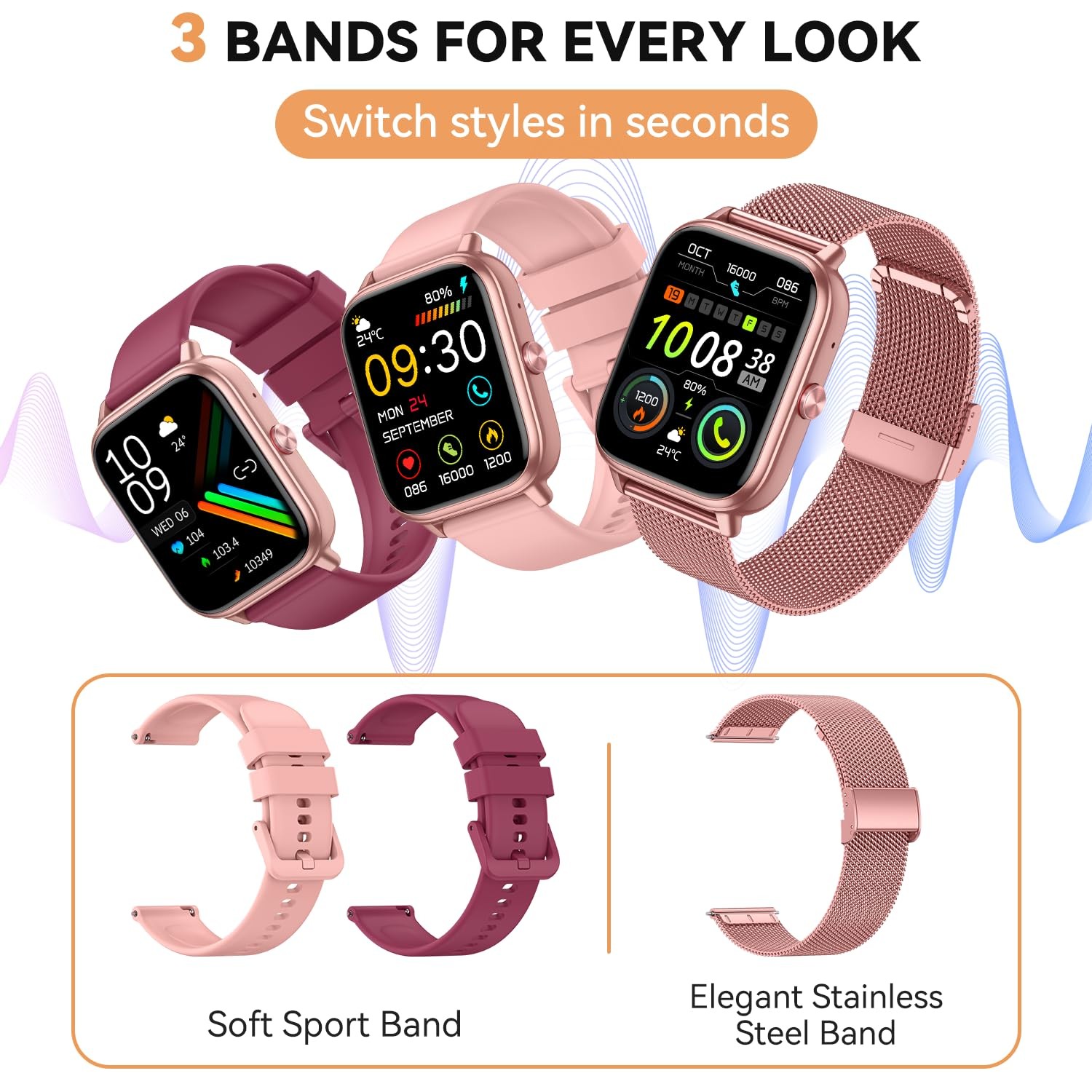 paybay Smart Watch for Women Men- 1000mAh Battery Answer/Make Call, Pink