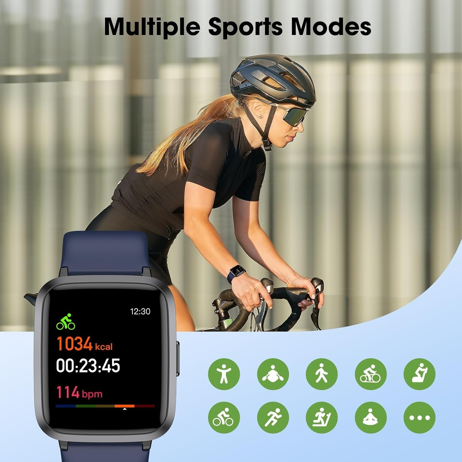 Multi-Sport Waterproof Fitness Watch with Activity Tracking & Long Battery Life