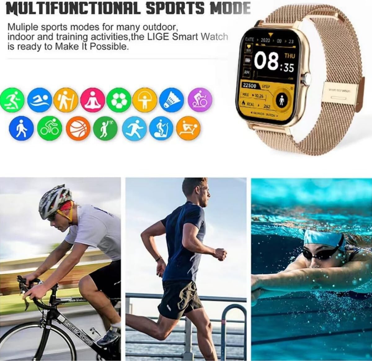 xgviegz smart watch for Women IOS and Android Fitness Tracker NEW PINK