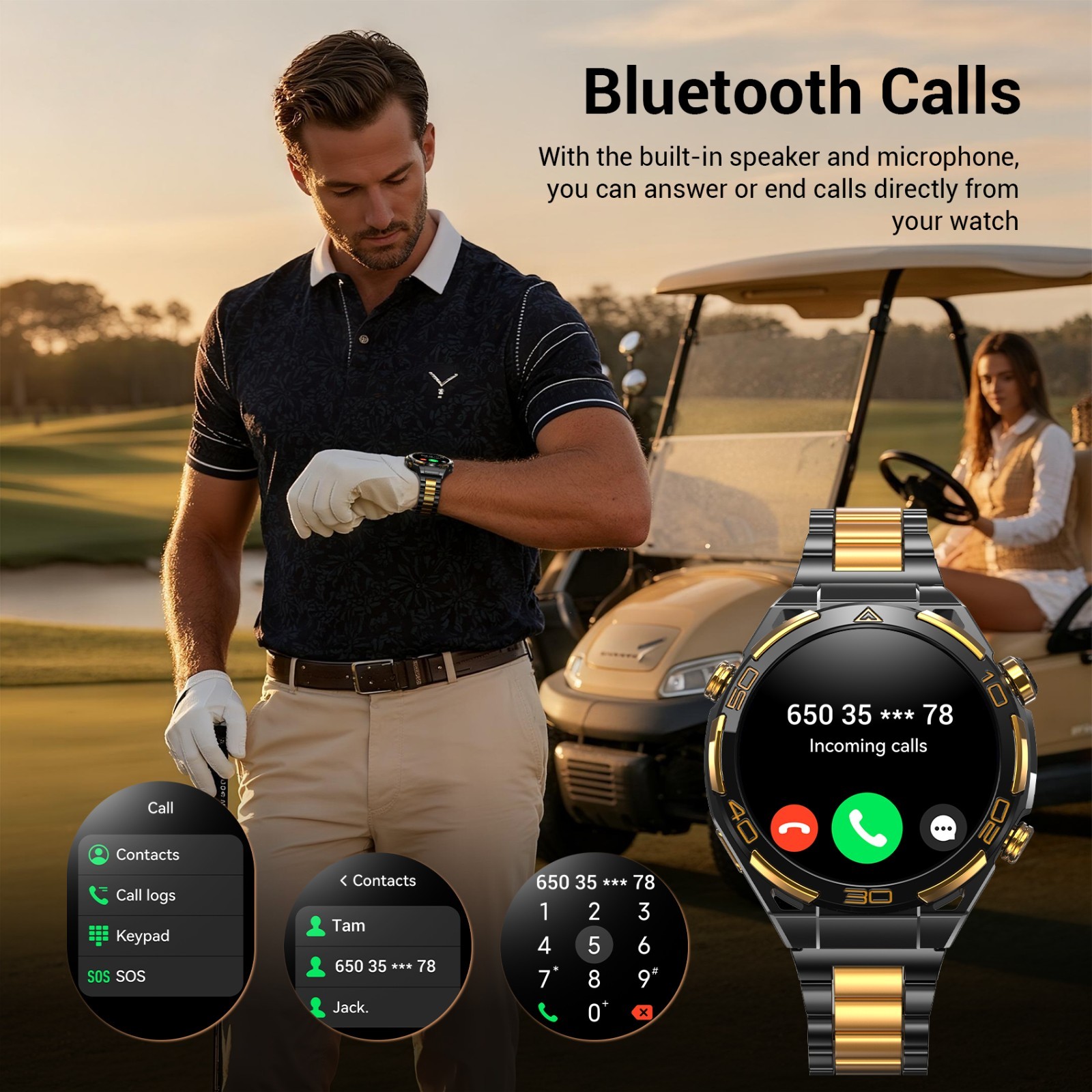 Smart Watch Mens 1.43″ AMOLED Built-in GPS Flashlight Compass, Bluetooth Calls