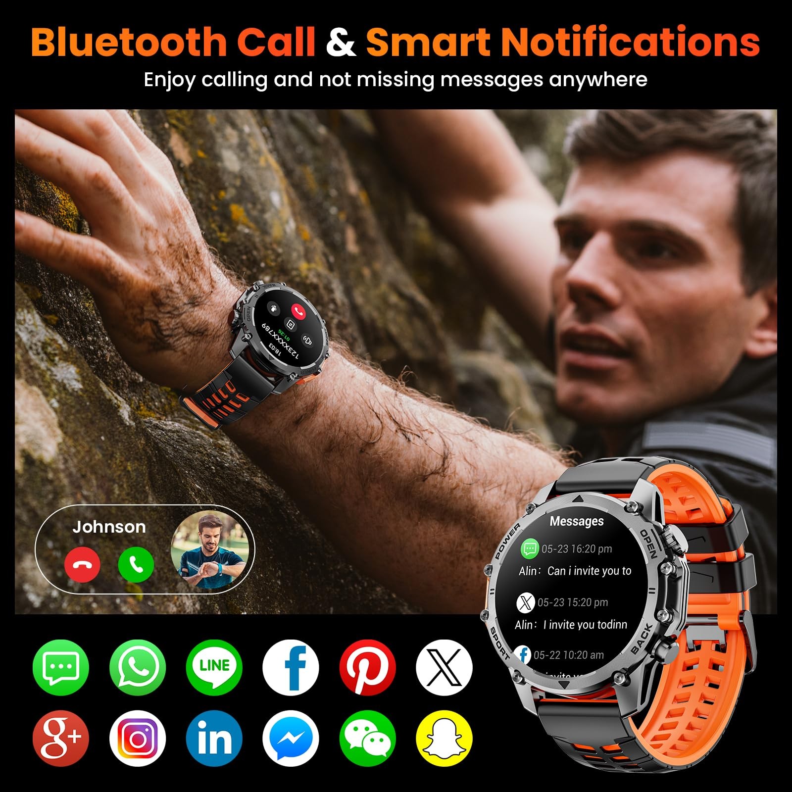 Hwagol Smart Watches for Men Call/Notification,1.52 Military Smart Watch, Two…